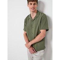 Mango Pireo Pinstripe Short Sleeve Resort Shirt - Khaki