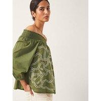 Monsoon Julie Bardot Top - Khaki - Green