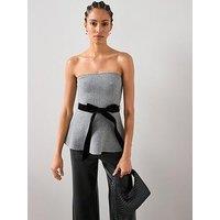 The Very Collection Bandeau Belted Knitted Top - Grey