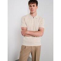 Mango Miller Short Sleeve Zip Neck Polo Shirt - Light Beige