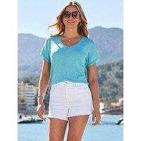 Sosandar Aqua Blue Sparkle Fine Knit Pointelle Detail Top