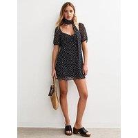 New Look Polka Dot Print Chiffon Mini Dress - Black