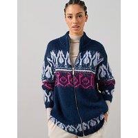 The Very Collection Zip Through Fairisle Cardigan - Blue