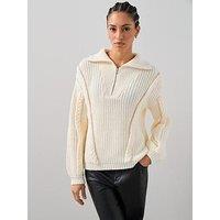 The Very Collection Cotton Rich Braided Zip Through Jumper - Cream