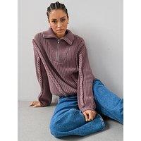 The Very Collection Cotton Rich Braided Zip Through Jumper - Purple
