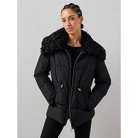 The Very Collection Padded Coat With Contrast Faux Fur Collar - Black