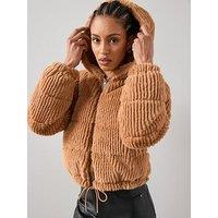 The Very Collection Faux Fur Hooded Padded Coat - Caramel