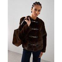 The Very Collection Faux Fur Collarless Jacket With Buckle Details - Brown