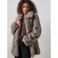 The Very Collection Faux Fur Coat With Collar - Dark Beige