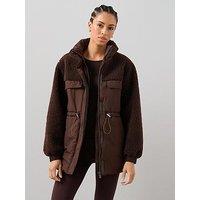 The Very Collection Contrast Borg Waist Detail Coat - Brown