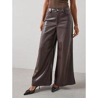 The Very Collection Faux Leather Super Wide Trousers - Brown