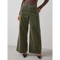 The Very Collection Super Wide Leg Cord Trousers - Green