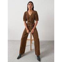 The Very Collection V Neck Cord Zip Through Jumpsuit - Beige