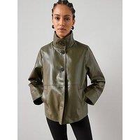 The Very Collection Pu Coated Cotton Funnel Neck Jacket - Khaki