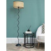 Valuelights Wiggle Black Metal Floor Lamp With Cane Shade