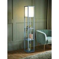 Valuelights Struttura Pastel Wood Shelving Square Floor Lamp With Fabric Shade