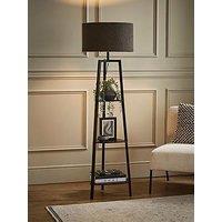 Valuelights Hiru 3 Tier Shelf Wooden Floor Lamp With Large Boucle Reni Shade