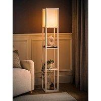 Valuelights Struttura Wooden Shelves Floor Lamp With Fabric Shade
