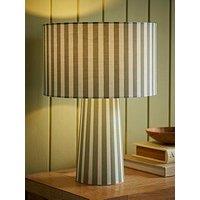 Valuelights Thorley Green And Cream Stripe Full Fabric Table Lamp