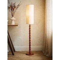 Valuelights Wyatt Walnut Wood Bobbin Floor Lamp With Natural Linen Shade
