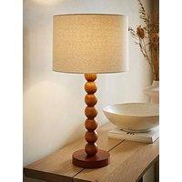 Valuelights Wyatt Walnut Wood Bobbin Table Lamp With Natural Linen Shade