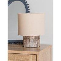 Valuelights Melanie Dark Marble Effect Table Lamp With Natural Linen Shade