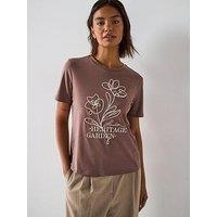 V By Very Floral T-Shirt - Brown