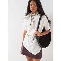 V By Very Asymmetric Metal Trim Detail T-Shirt - Neutral