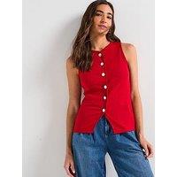 V By Very Button Up Snit Waistcoat- Red