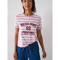 V By Very Graphic Stripe T-Shirt - Pink