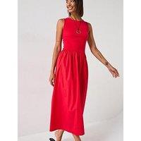 V By Very Woven Mix Midaxi Dress - Red