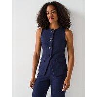 V By Very Textured Button Up Waistcoat Top - Navy