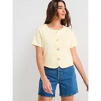 V By Very Button Up Short Sleeve Top - Lemon