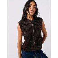 Jdy Mabel O-Neck Sleeveless Button Knit Vest - Brown