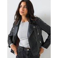 Only Gemma Faux Leather Biker Jacket - Black