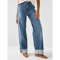 Only Onlhope High Waisted Wide Leg Fold Up Jeans - Blue