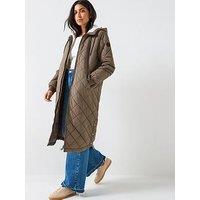 Only Newsandy Quilt Long Coat - Khaki Green