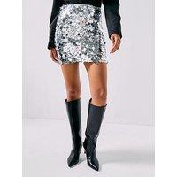 Only Jadel Sequin Mini Skirt- Silver