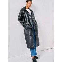 Only Bina Faux Leather Trenchcoat - Black - Black