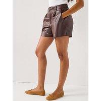 Only Smooth High Waist Faux Leather Shorts - Brown