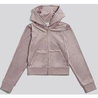 Juicy Couture Girls Diamante Velour Zip Through Hoodie - Nude
