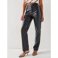 Only Sadie Straight Leg Faux Leather Pants - Black