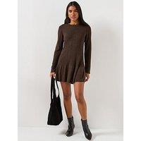 Only Tessie Long Sleeve Ribbed Knit Dress - Brown