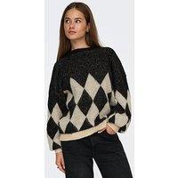 Only Life Long Sleeve Argyle Knit Jumper - Black