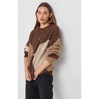 Only Noeme Life Long Sleeve Argyle Knit Jumper - Brown