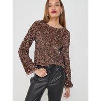 Only Sequin Bow Tie Top - Brown
