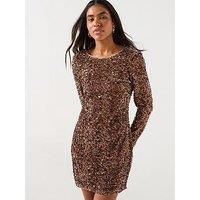 Only Sequin Long Sleeve Mini Dress - Brown