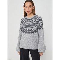 Only Reykja Long Sleeve Fairisle Knit Jumper - Grey