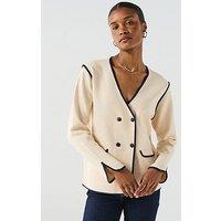 Jdy Contrast Long Sleeve Knitted Blazer - Beige