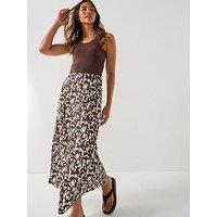 Only Chigo Satin Midi Skirt - Brown Multi